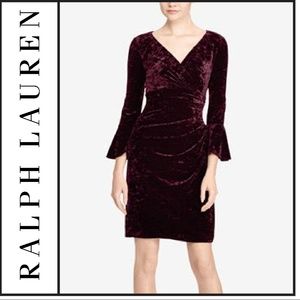 NWT { Ralph Lauren } Bell-Sleeve Velvet Dress